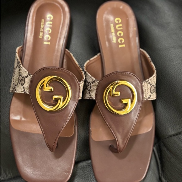Gucci Blondie Logo-Embellished Leather and Coated-Canvas Sandals - Picture 9 of 10